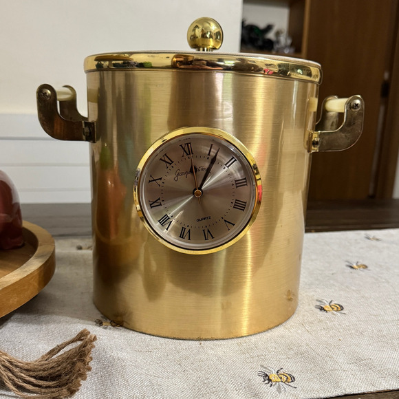 Georges Briard Vintage Ice Bucket Mid Century Modern Gold Clock Front Signed - Picture 1 of 6
